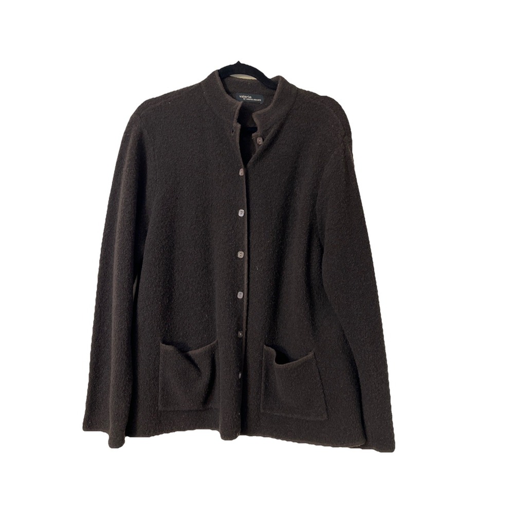 Valerie Stevens Sz‎ S Brown Wool-Blend ButtonUp Sweater  Cardigan Jacket Women's